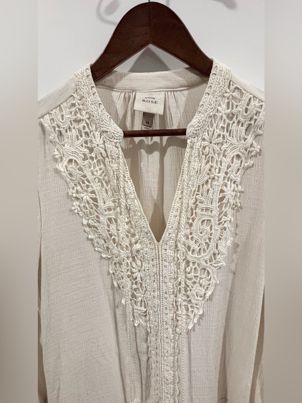 KNOX ROSE Cream Lace-Crochet Trim BoHo Peasant Top
SZ. M - Picture 3 of 6